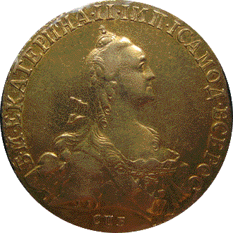 золотая монета червонец Екатерины II, аверс
