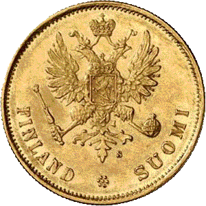 золотая монета 10 марок Александр второй, реверс